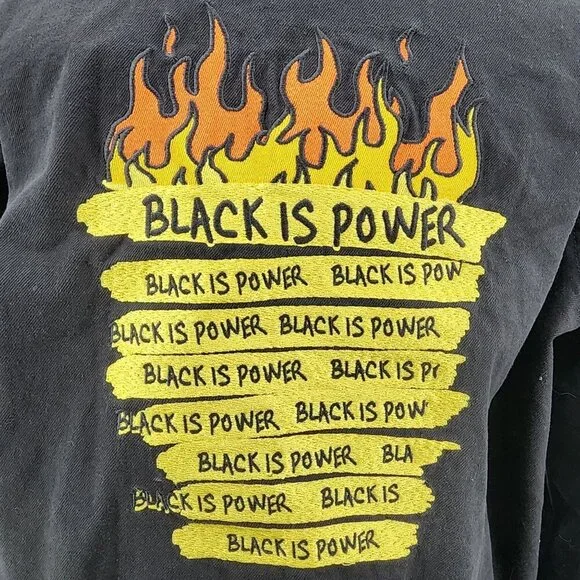 Forever 21+ Black Jacket With Embroidered Peace Sign "Black Is Power" Text Desig - Picture 3 of 12